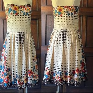 Nicole Miller Studio Strapless Floral Polka Dot Mini Silk Dress Size 8